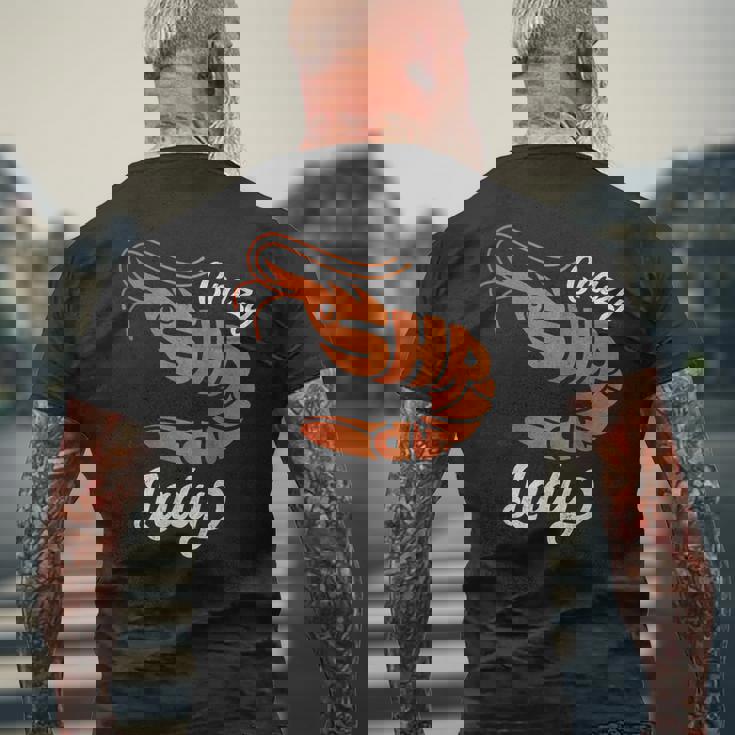 クレイジー エビ レディ シーフード ラバー ディープオーシャン アニマル エビ メンズTシャツ バックプリント 高齢者への贈り物