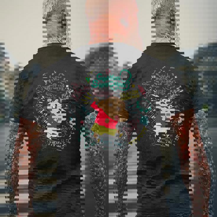 クレヨンしんちゃん しんちゃんと楽器のパーティタイム メンズTシャツ バックプリント 高齢者への贈り物