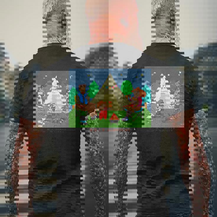 クレヨンしんちゃん 野原一家キャンプファイヤー 集合 メンズTシャツ バックプリント 高齢者への贈り物