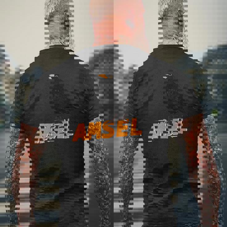 クロウタドリ 鳥 動物 図 バードウォッチング 贈り物 鳥類学者 生物学者 自然科学 メンズTシャツ バックプリント 高齢者への贈り物