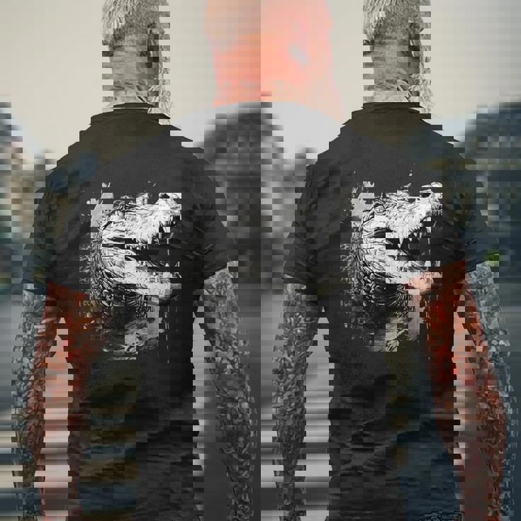 クロコダイル ワニの肖像画 爬虫類 カラフル アニマルプリント メンズTシャツ バックプリント 高齢者への贈り物