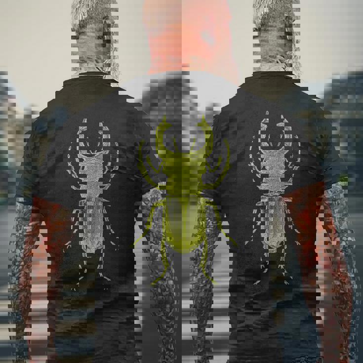 クワガタ愛好家のためのクールなクワガタやカブトムシのアートを使ったヴィンテージ昆虫学 メンズTシャツ バックプリント 高齢者への贈り物