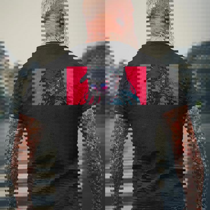 クールでかわいいアニメガールカラフルなデザインサングラス付き メンズTシャツ バックプリント 高齢者への贈り物