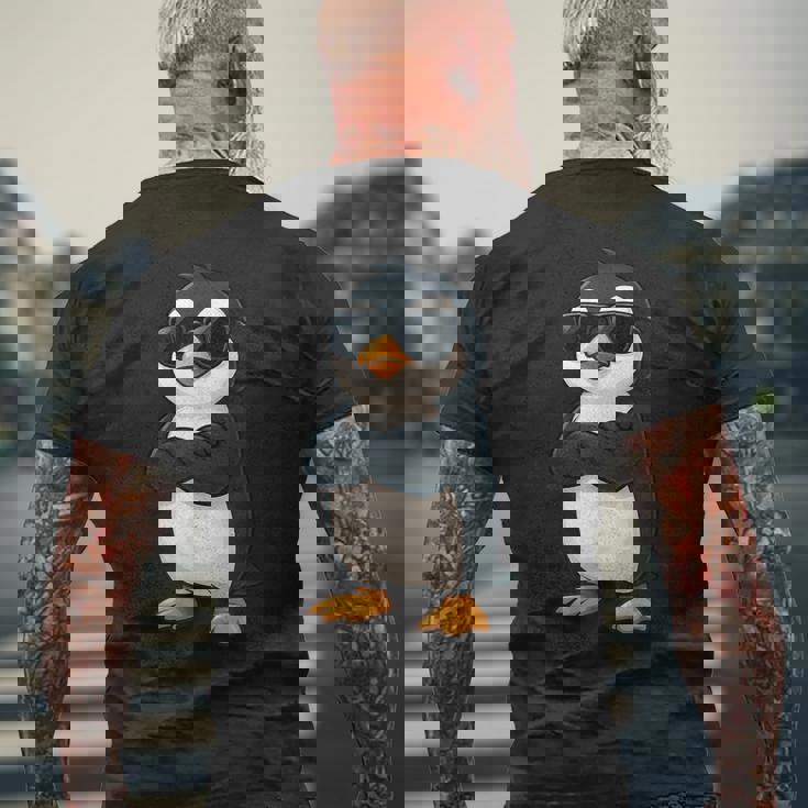 クールなペンギン漫画面白い動物サングラス付き メンズTシャツ バックプリント 高齢者への贈り物