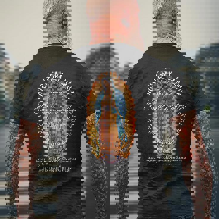 グアダルーペの聖母 カトリック アヴェ マリア スパニッシュヘイルマリア メンズTシャツ バックプリント 高齢者への贈り物