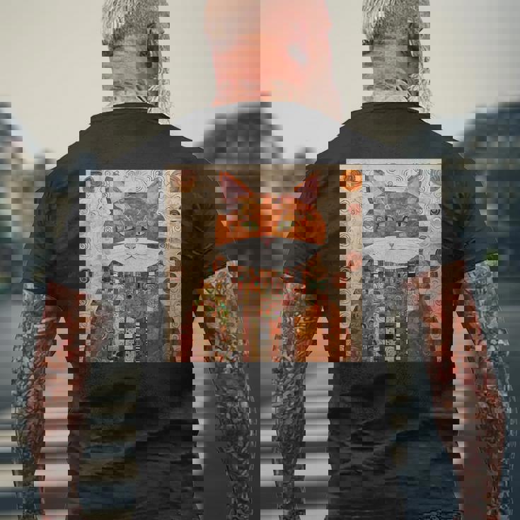 グスタフ・クリムト 幾何学模様の猫 メンズTシャツ バックプリント 高齢者への贈り物