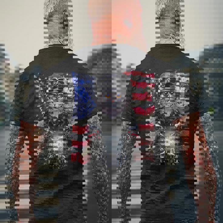 グレー 猫 ねこ バイク 星条旗 アメリカ メンズTシャツ バックプリント 高齢者への贈り物