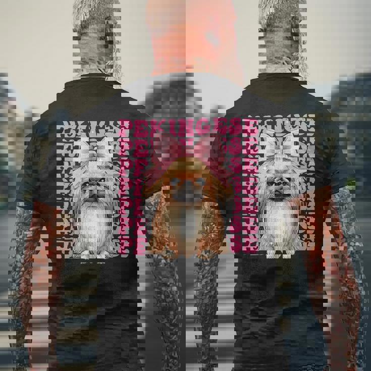 コケットボウ ペキニーズガール 犬 ママ 母の日 ピンク メンズTシャツ バックプリント 高齢者への贈り物