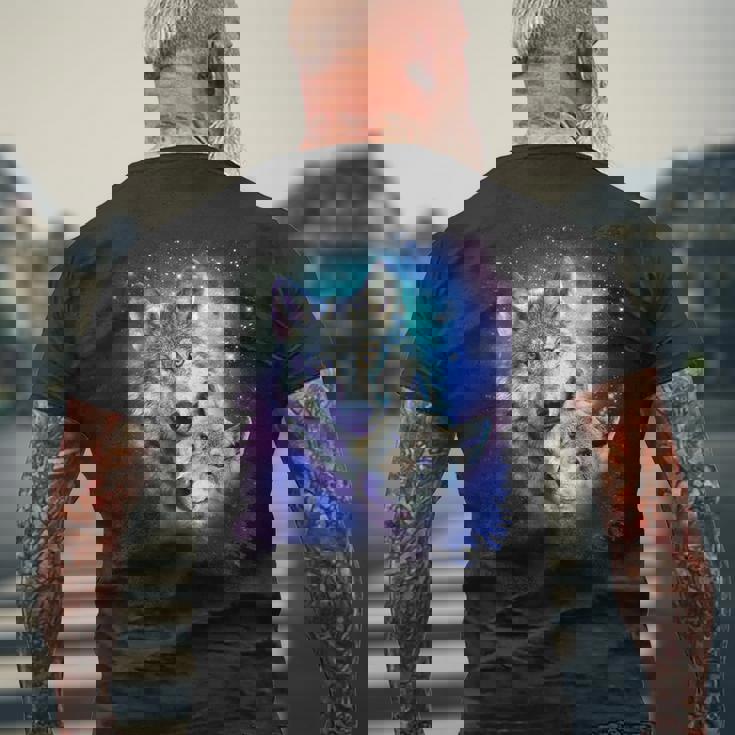 コズミックスペース オオカミ 家族 オオカミ 顔 メンズTシャツ バックプリント 高齢者への贈り物