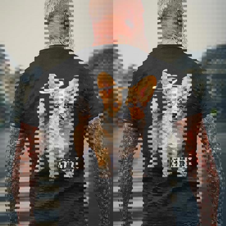 コーギー 天使 子犬 水彩 メンズTシャツ バックプリント 高齢者への贈り物