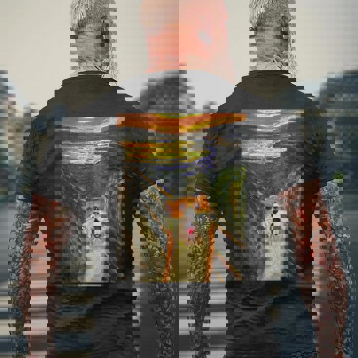 コーギー 面白いtシャツ 犬 ムンクの叫び かわいい メンズ 子供 おもしろ 服 グッズ ネタ わんこ メンズTシャツ バックプリント 高齢者への贈り物