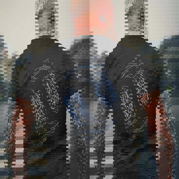 コースタル カウガール ブルー カウボーイブーツ コケット ウエスタン メンズTシャツ バックプリント 高齢者への贈り物