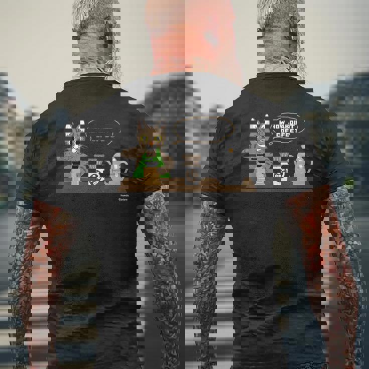 コーヒーいかが？ 猫 コーヒー メンズTシャツ バックプリント 高齢者への贈り物