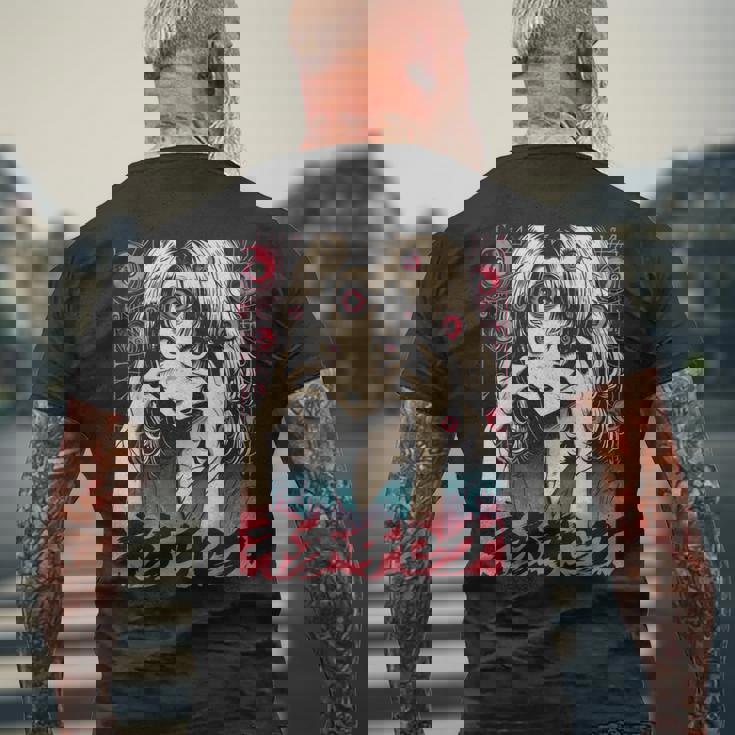 ゴス グランジ 鬼 アニメ 少女 ワイフ ホラー オルト 美学 メンズTシャツ バックプリント 高齢者への贈り物