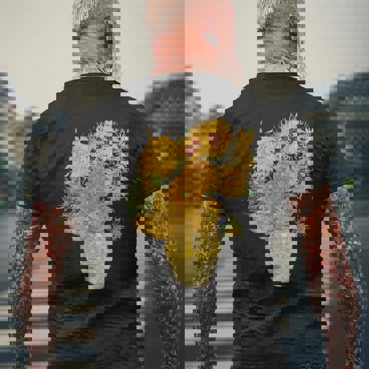 ゴッホ ひまわり 美的アート 鍬 絵画 グラフィック メンズTシャツ バックプリント 高齢者への贈り物