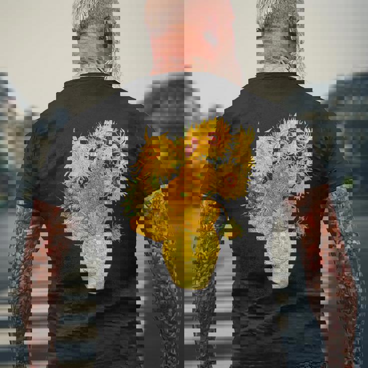 ゴッホのひまわりの現代美術の絵画 メンズTシャツ バックプリント 高齢者への贈り物