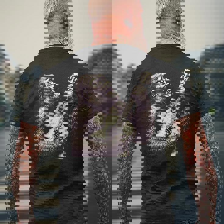 ゴリラ 演奏 ギター 面白い ロック 音楽 ギター ゴリラ メンズTシャツ バックプリント 高齢者への贈り物