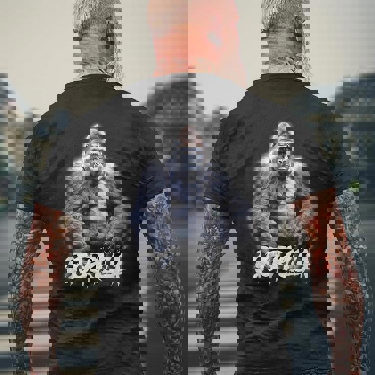 ゴリラ×シルバーバックゴリラ霊長類 メンズTシャツ バックプリント 高齢者への贈り物