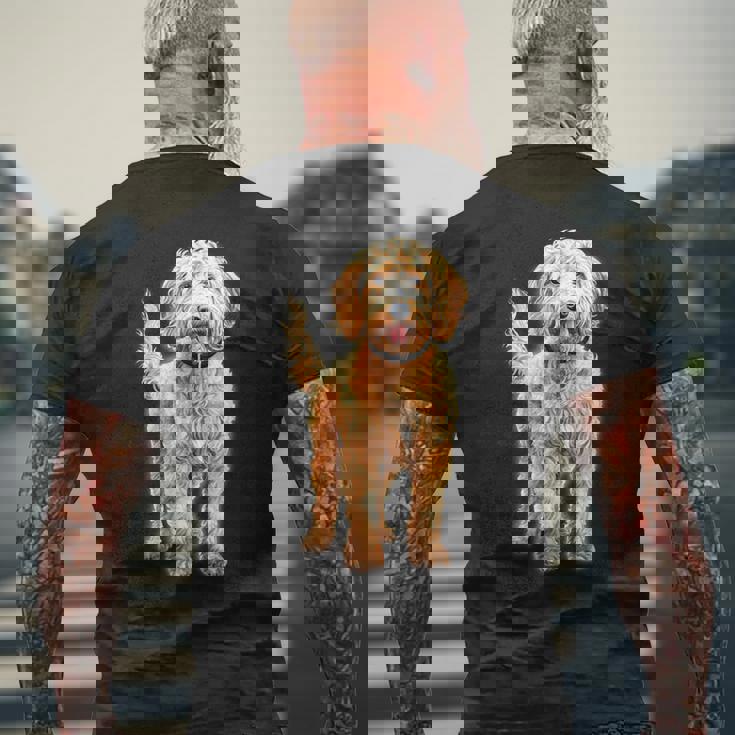 ゴールデンドゥードル犬 メンズTシャツ バックプリント 高齢者への贈り物