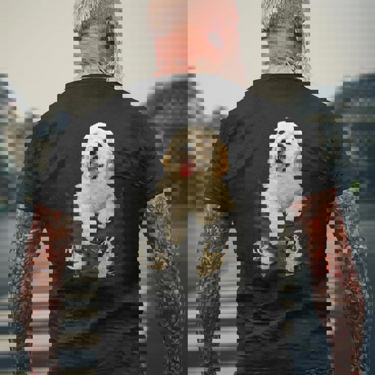 ゴールデンレトリバー ポケットに入った子犬 メンズTシャツ バックプリント 高齢者への贈り物