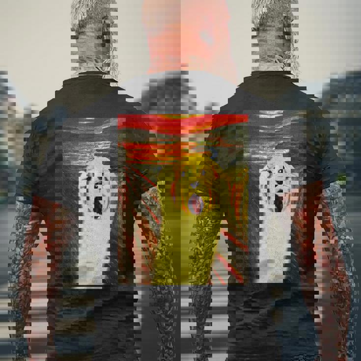 ゴールデンレトリバー 面白いtシャツ 犬 ムンクの叫び かわいい メンズ 子供 おもしろ 服 グッズ ネタ メンズTシャツ バックプリント 高齢者への贈り物