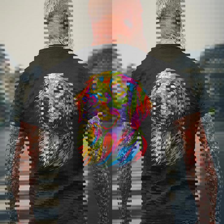 ゴールデン・レトリーバー 犬 カラフル ポップアート 犬好き メンズTシャツ バックプリント 高齢者への贈り物