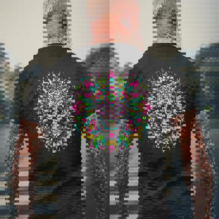 サイケデリックシュガースカルtシャツ 鮮やかでカラフルな死者の日 メンズTシャツ バックプリント 高齢者への贈り物