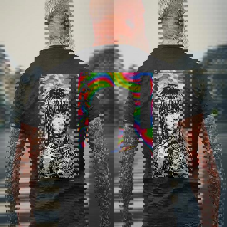 サイケデリック・ラーメン・アニメ・ガール マンガ・インスタント・ヌードル・ガール メンズTシャツ バックプリント 高齢者への贈り物