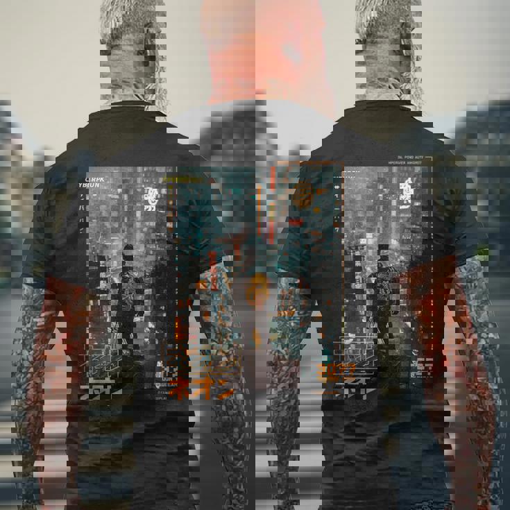 サイバーパンク の 都会 の 日本の ヴェイパーウェーブ の レトロ フューチャー メンズTシャツ バックプリント 高齢者への贈り物