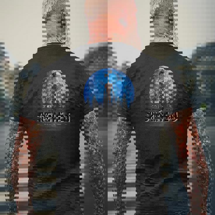 サイレンヘッド、サイレンの頭から脱出するのが大好きな漫画の猫、 メンズTシャツ バックプリント 高齢者への贈り物