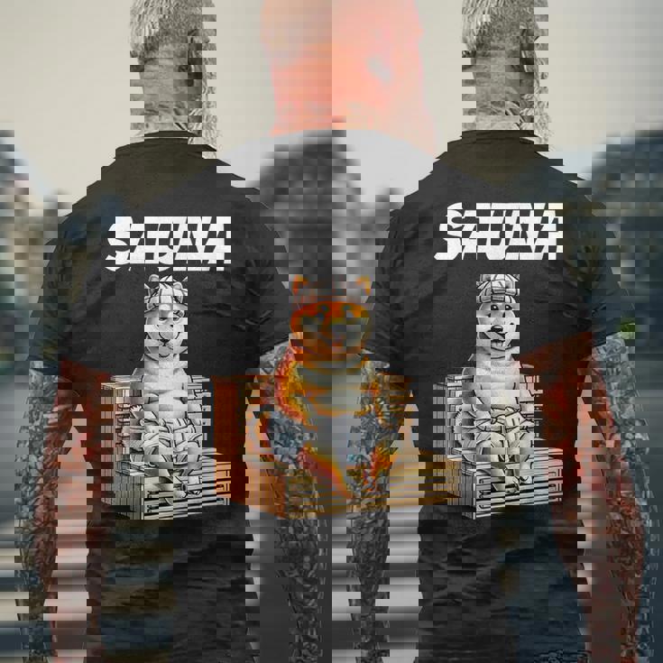 サウナauna さうな 整う アウトドア 焚火 おもしろ 犬 柴犬好き 柴犬 名言 文字 面白い ふざけた ネタ メンズTシャツ バックプリント 高齢者への贈り物