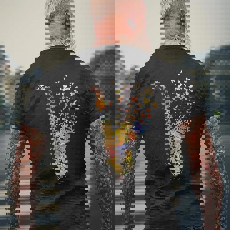 サクソフォニスト コロラド 蝶 音符 ジャズサックス メンズTシャツ バックプリント 高齢者への贈り物