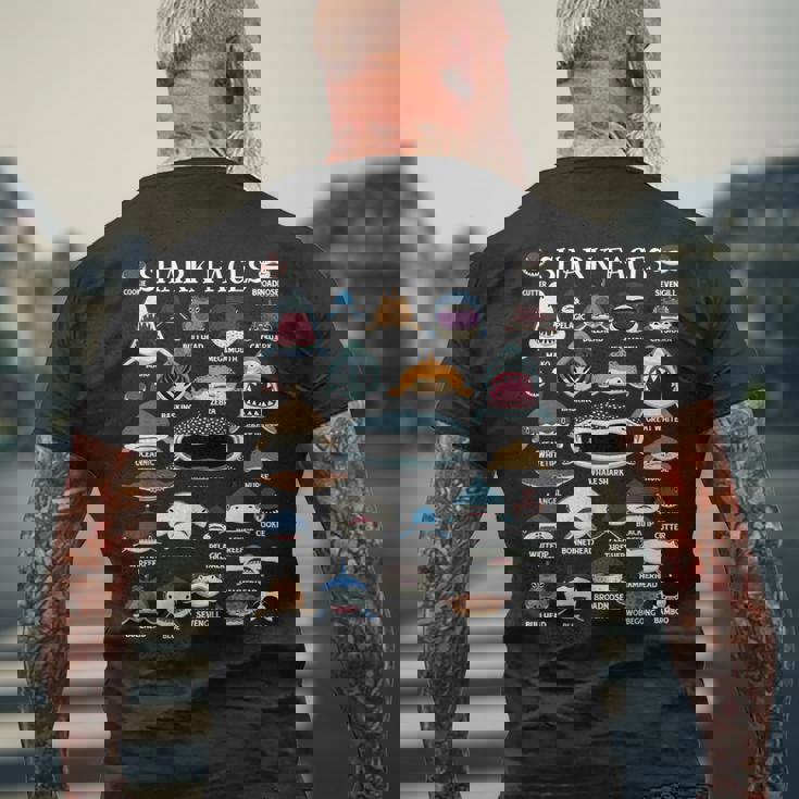 サメの種類 面白いサメの顔 サメの恋人 キッズ 先生 メンズTシャツ バックプリント 高齢者への贈り物