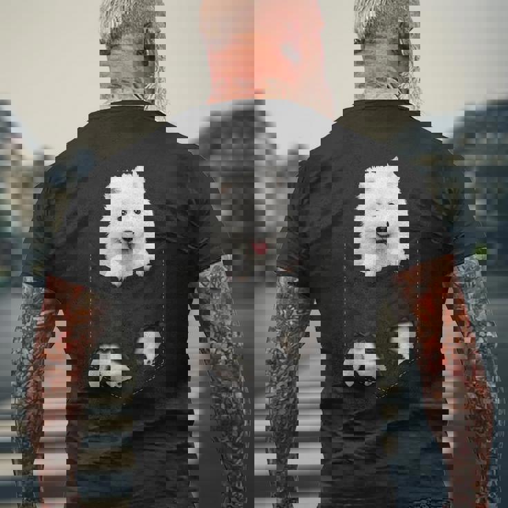 サモエド犬愛好家のためのポケットの中の面白いサモエド メンズTシャツ バックプリント 高齢者への贈り物