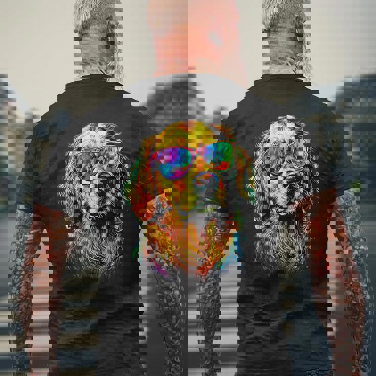 サングラスをかけたゴールデン・レトリーバー 犬が大好き メンズTシャツ バックプリント 高齢者への贈り物