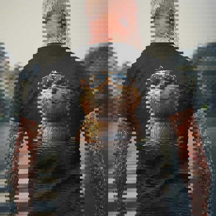 サングラスをかけたビーバー げっ歯類が大好き かわいいビーバー メンズTシャツ バックプリント 高齢者への贈り物