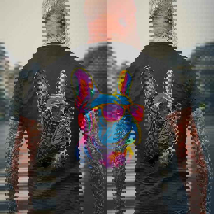 サングラスをかけたフレンチ・ブルドッグ ブルドッグ・マスティフ メンズTシャツ バックプリント 高齢者への贈り物