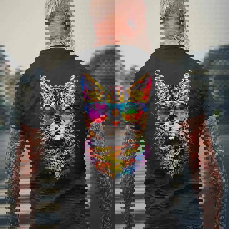 サングラスをかけたベンガル猫 レオパデット かわいいベンガル猫 メンズTシャツ バックプリント 高齢者への贈り物