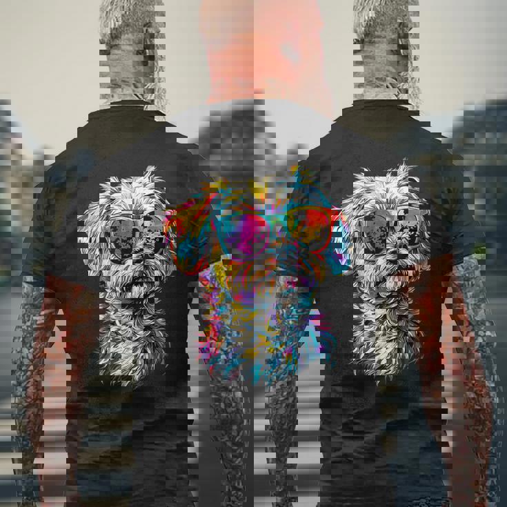 サングラスをかけたマルチーズ マルチーズ犬は甘いマルチーズが大好き メンズTシャツ バックプリント 高齢者への贈り物