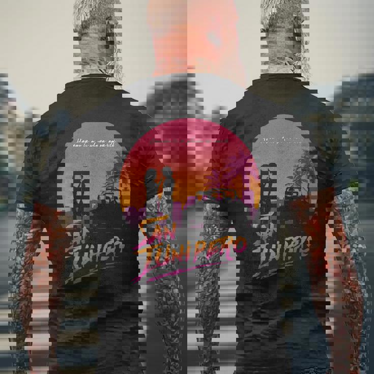 サンジュニペロへようこそ メンズTシャツ バックプリント 高齢者への贈り物