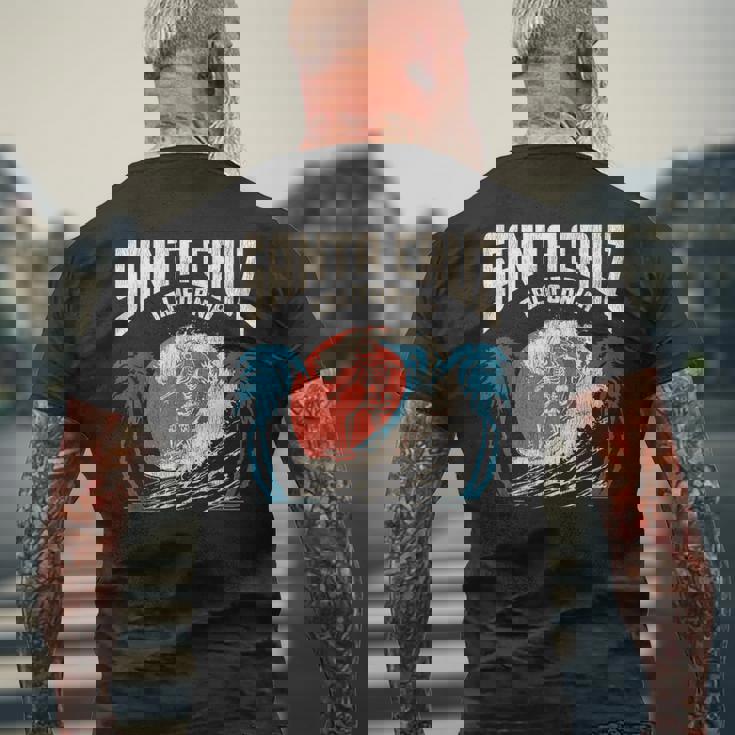 サンタクルーズ カリフォルニア サーフィン スケルトンデザイン サーファー向け メンズTシャツ バックプリント 高齢者への贈り物