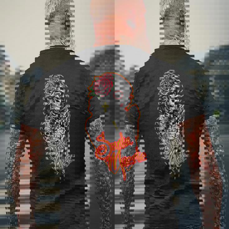 サンタ・ムエルテ・カトリーナ・カラベラ メンズTシャツ バックプリント 高齢者への贈り物