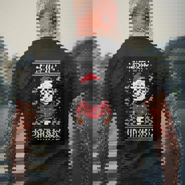 サンタ帽子付きパンダ 醜いクリスマス X-Mas メンズTシャツ バックプリント 高齢者への贈り物