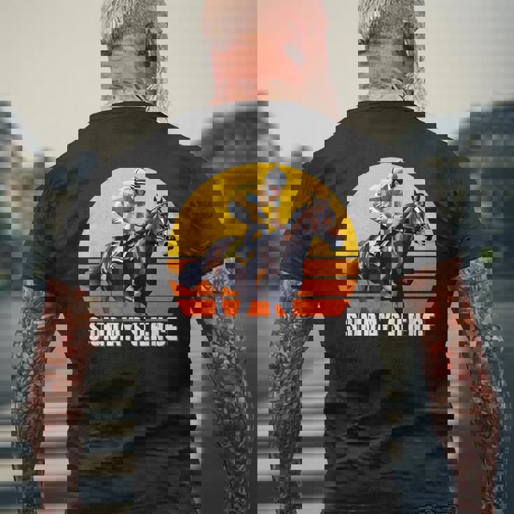 サンデーサイレンスホース、競馬、サンタアニタ、デルマール メンズTシャツ バックプリント 高齢者への贈り物