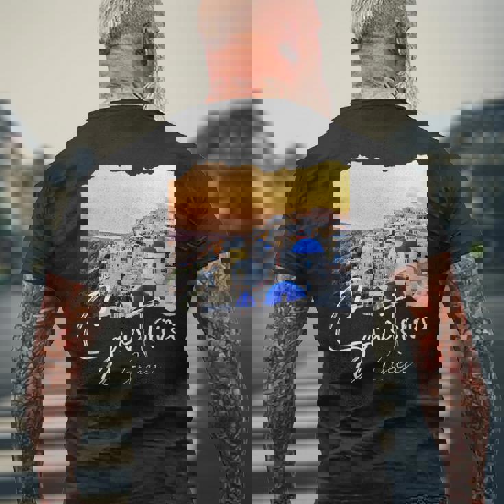 サントリーニ ギリシャ絵画 サントリーニ メンズTシャツ バックプリント 高齢者への贈り物