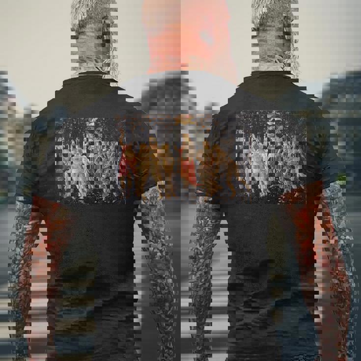 サンドロ・ボッティチェリの春（プリマヴェーラ） メンズTシャツ バックプリント 高齢者への贈り物