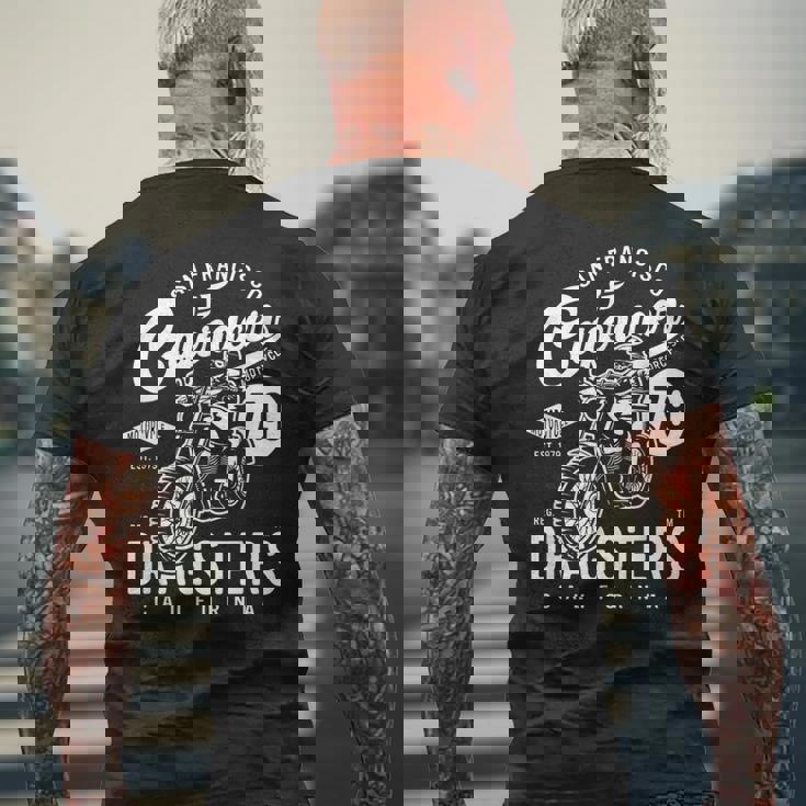 サンフランシスコ カフェ レーサー ドラッグスター レトロ バイク バイカー メンズTシャツ バックプリント 高齢者への贈り物