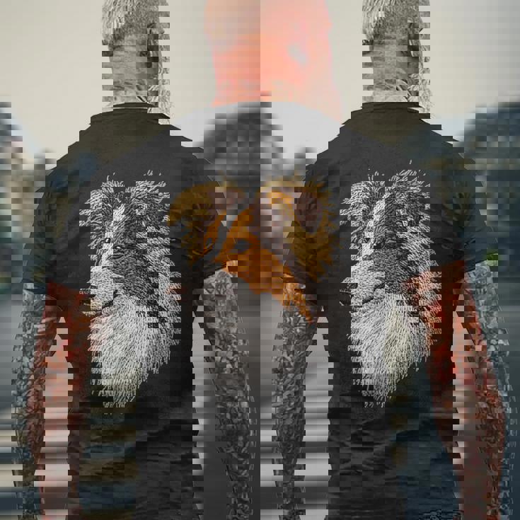 シェットランド・シープドッグ かわいい子犬の顔 犬好き ペット飼い主 メンズTシャツ バックプリント 高齢者への贈り物