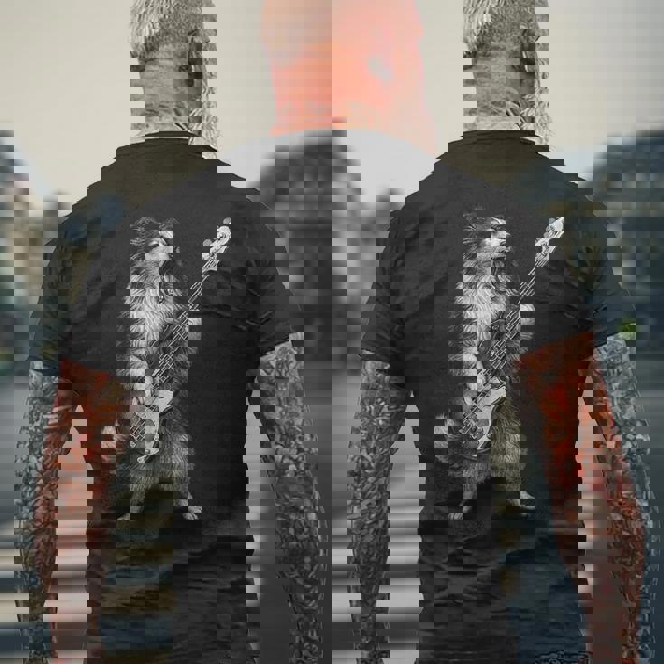 シェットランド・シープドッグ ベース・ギター ロックミュージック 犬好き メンズTシャツ バックプリント 高齢者への贈り物