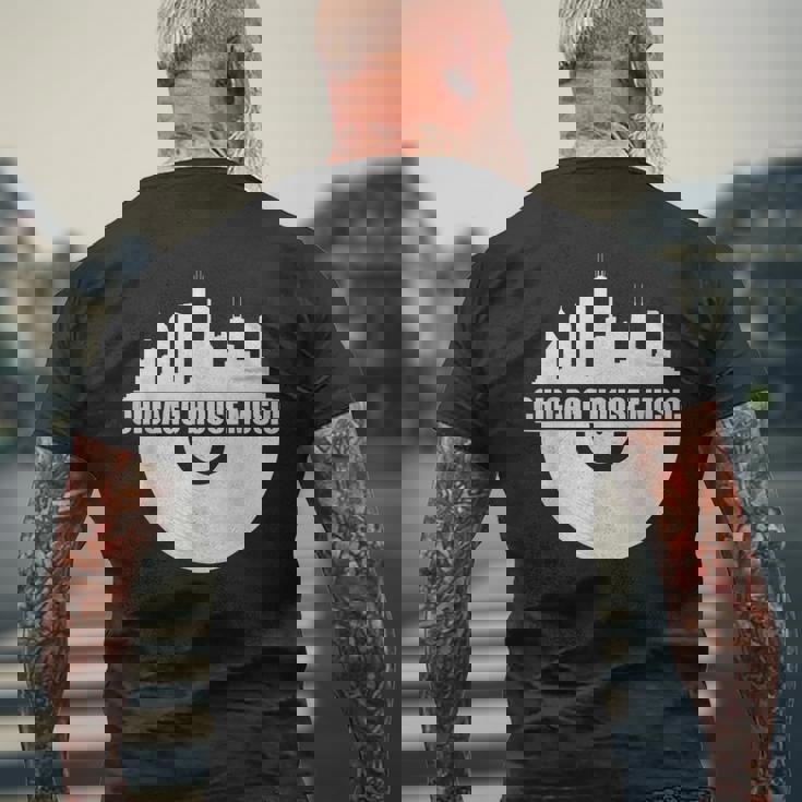 シカゴハウスミュージックシカゴスカイライン Edm Dj シカゴハウス メンズTシャツ バックプリント 高齢者への贈り物